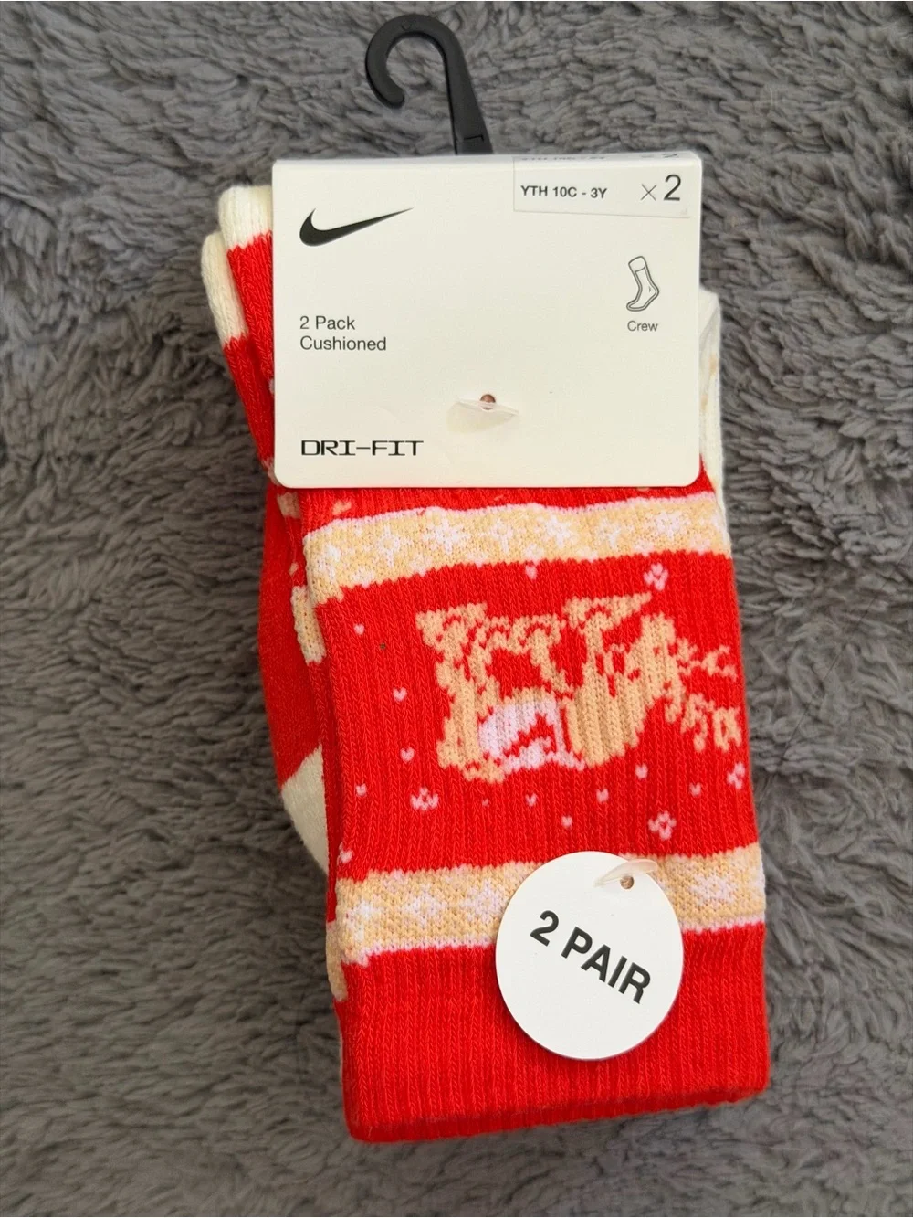 Nike Kids 10c-3y  Dri-FIT Holiday Crew Socks - Green & Red (2-Pack) Bundle